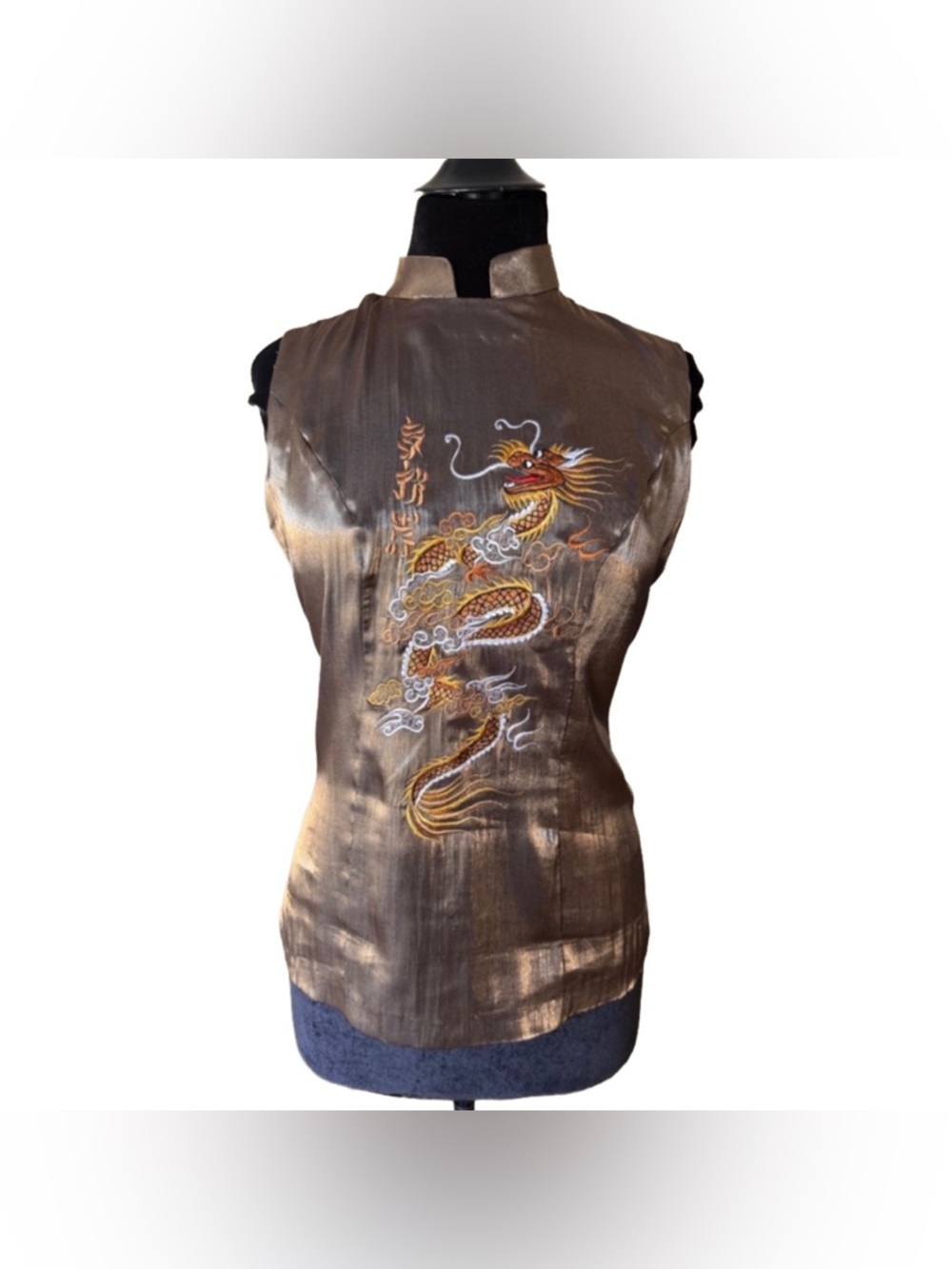 Y2K Asian Dragon Metallic Top